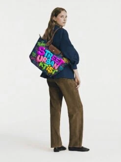 Front Page 5 Alternative view of Longchamp Le Pliage Original L Tote Bag With Bubblegum 3D Graffiti