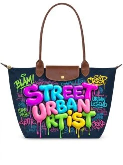 Longchamp Le Pliage Original L Tote Bag With Bubblegum 3D Graffiti