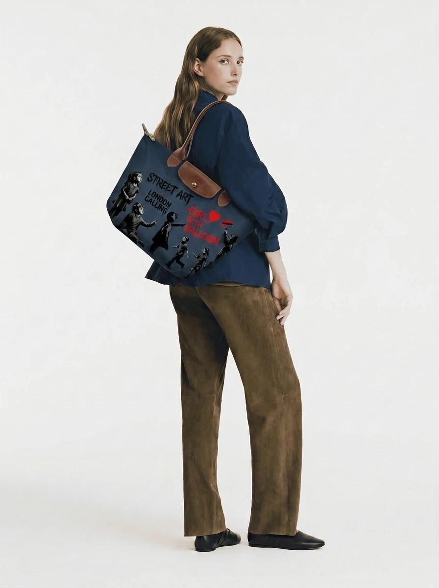 Longchamp Le Pliage Original L Tote Bag, Banksy Stencil Art 4 Longchamp Le Pliage Original L Tote Bag, Banksy Stencil Art - Image 2