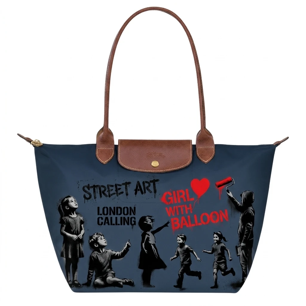 Longchamp Le Pliage Original L Tote Bag, Banksy Stencil Art 3 Longchamp Le Pliage Original L Tote Bag, Banksy Stencil Art