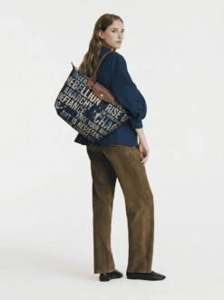 Alternative view of Longchamp Le Pliage Original L Tote Bag In Bleach Stained Grunge Typography