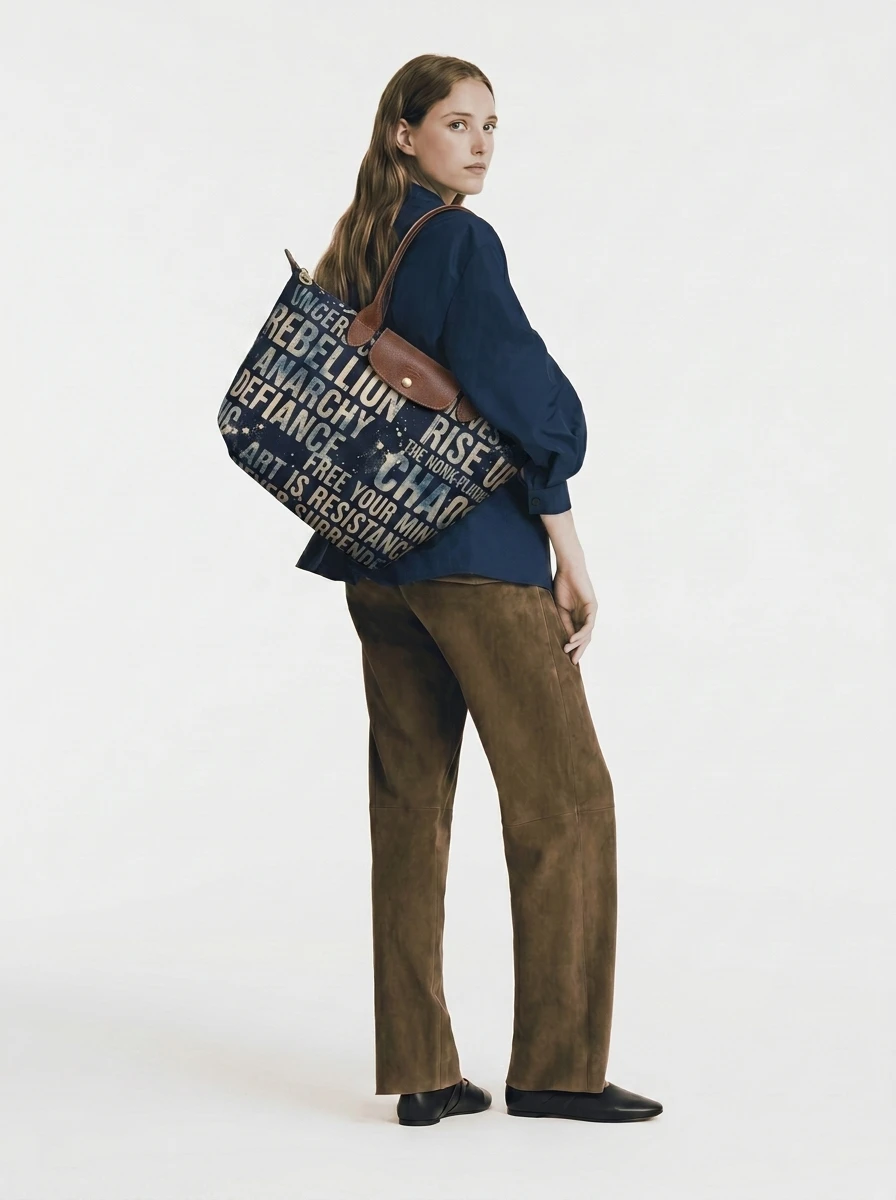 Longchamp Le Pliage Original L Tote Bag In Bleach Stained Grunge Typography 4 Longchamp Le Pliage Original L Tote Bag In Bleach Stained Grunge Typography - Image 2