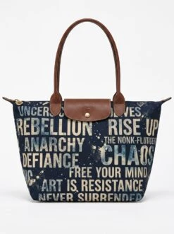 Longchamp Le Pliage Original L Tote Bag In Bleach Stained Grunge Typography