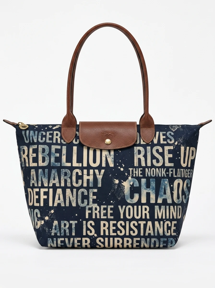 Longchamp Le Pliage Original L Tote Bag In Bleach Stained Grunge Typography 3 Longchamp Le Pliage Original L Tote Bag In Bleach Stained Grunge Typography