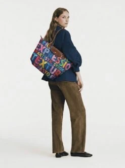 Alternative view of Longchamp Le Pliage Original L Tote Bag With Impasto Brushstroke Typography