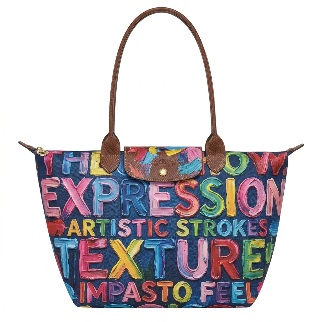 Longchamp Le Pliage Original L Tote Bag With Impasto Brushstroke Typography 3 Longchamp Le Pliage Original L Tote Bag With Impasto Brushstroke Typography