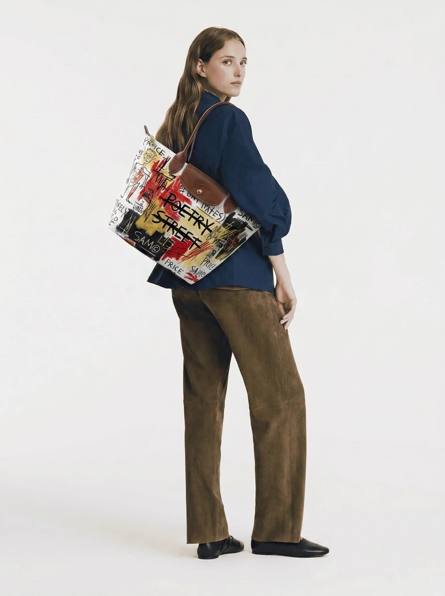 Longchamp Le Pliage Original L Tote Bag In Chaotic Manuscript & Crossed-out Text 4 Longchamp Le Pliage Original L Tote Bag In Chaotic Manuscript & Crossed-out Text - Image 2