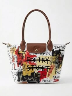 Longchamp Le Pliage Original L Tote Bag In Chaotic Manuscript & Crossed-out Text