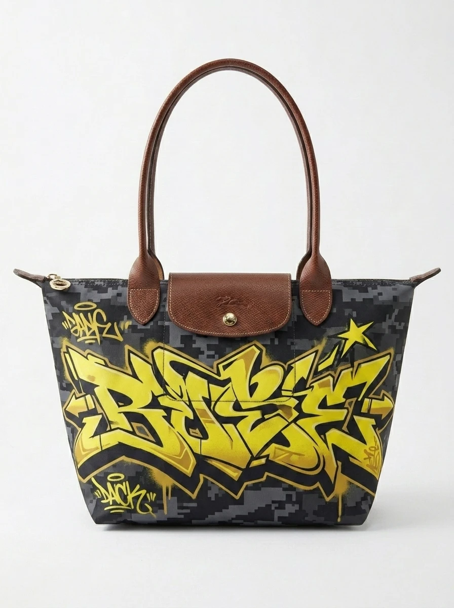 Longchamp Le Pliage Original L Tote Bag In Urban Camo & Hazard Yellow 3 Longchamp Le Pliage Original L Tote Bag In Urban Camo & Hazard Yellow