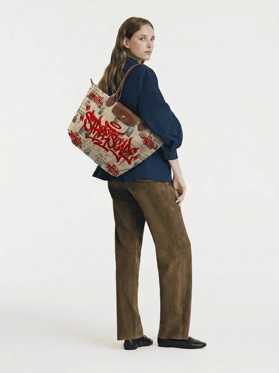 Longchamp Le Pliage Original L Tote Bag In Vintage Newspaper Overlay 4 Longchamp Le Pliage Original L Tote Bag In Vintage Newspaper Overlay - Image 2