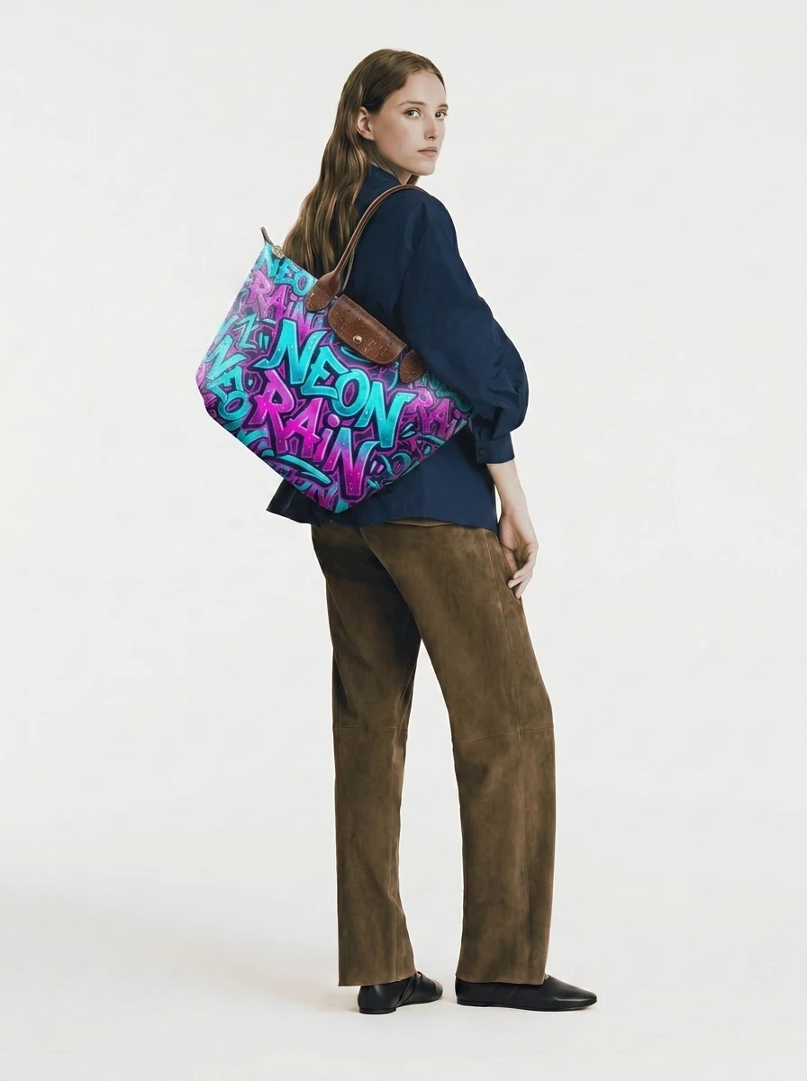 Longchamp Le Pliage Original L Tote Bag In Neon Rain Cyberpunk 4 Longchamp Le Pliage Original L Tote Bag In Neon Rain Cyberpunk - Image 2