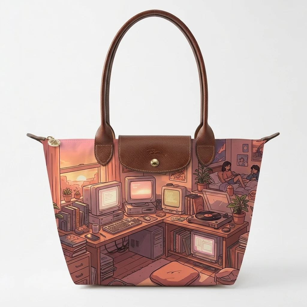 Longchamp Le Pliage Original L Tote Bag With Lo-Fi Chillhop Anime Print 3 Longchamp Le Pliage Original L Tote Bag With Lo-Fi Chillhop Anime Print
