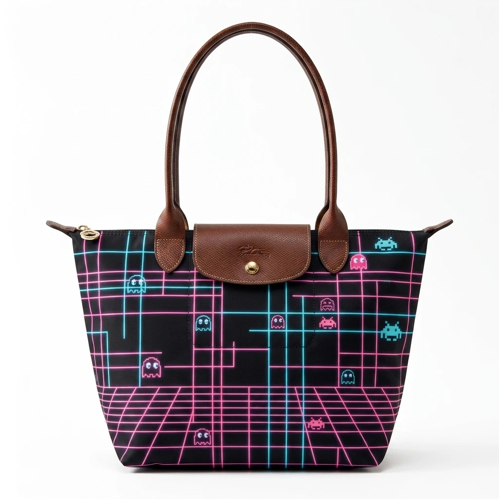 Longchamp Le Pliage Original L Tote Bag With Retro Arcade Neon 3 Longchamp Le Pliage Original L Tote Bag With Retro Arcade Neon