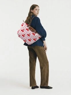 Alternative view of Longchamp Le Pliage Original L Tote Bag In Y2K Gingham & Pixel Cherries