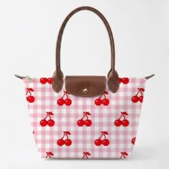 Longchamp Le Pliage Original L Tote Bag In Y2K Gingham & Pixel Cherries