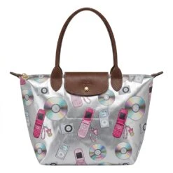 Longchamp Le Pliage Original L Tote Bag In Flip Phones & CDs Collage