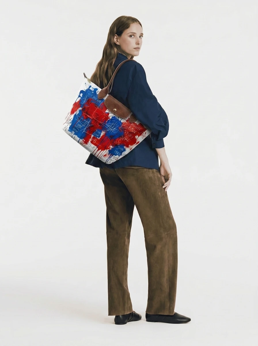 Longchamp Le Pliage Original L Tote Bag Red & Blue Contrast 4 Longchamp Le Pliage Original L Tote Bag Red & Blue Contrast - Image 2