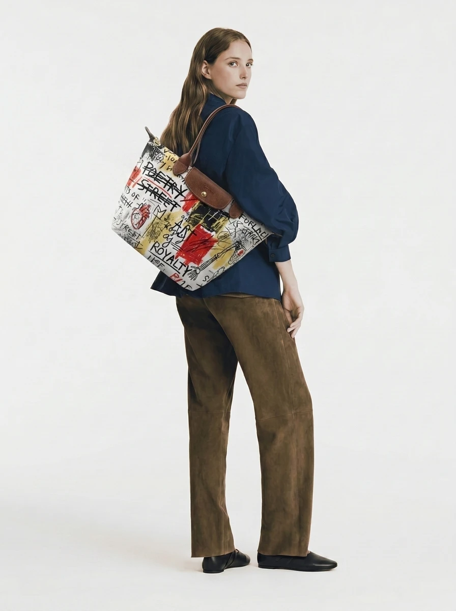 Longchamp Le Pliage Original L Tote Bag In Chaotic Manuscript & Crossed-out Text 4 Longchamp Le Pliage Original L Tote Bag In Chaotic Manuscript & Crossed-out Text - Image 2