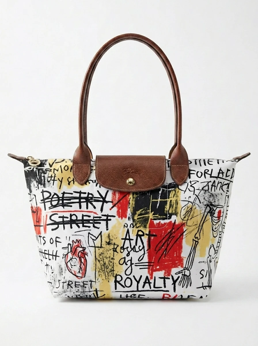 Longchamp Le Pliage Original L Tote Bag In Chaotic Manuscript & Crossed-out Text 3 Longchamp Le Pliage Original L Tote Bag In Chaotic Manuscript & Crossed-out Text