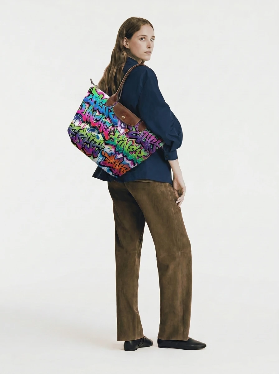 Longchamp Le Pliage Original L Tote Bag NYC Wildstyle Graffiti 4 Longchamp Le Pliage Original L Tote Bag NYC Wildstyle Graffiti - Image 2