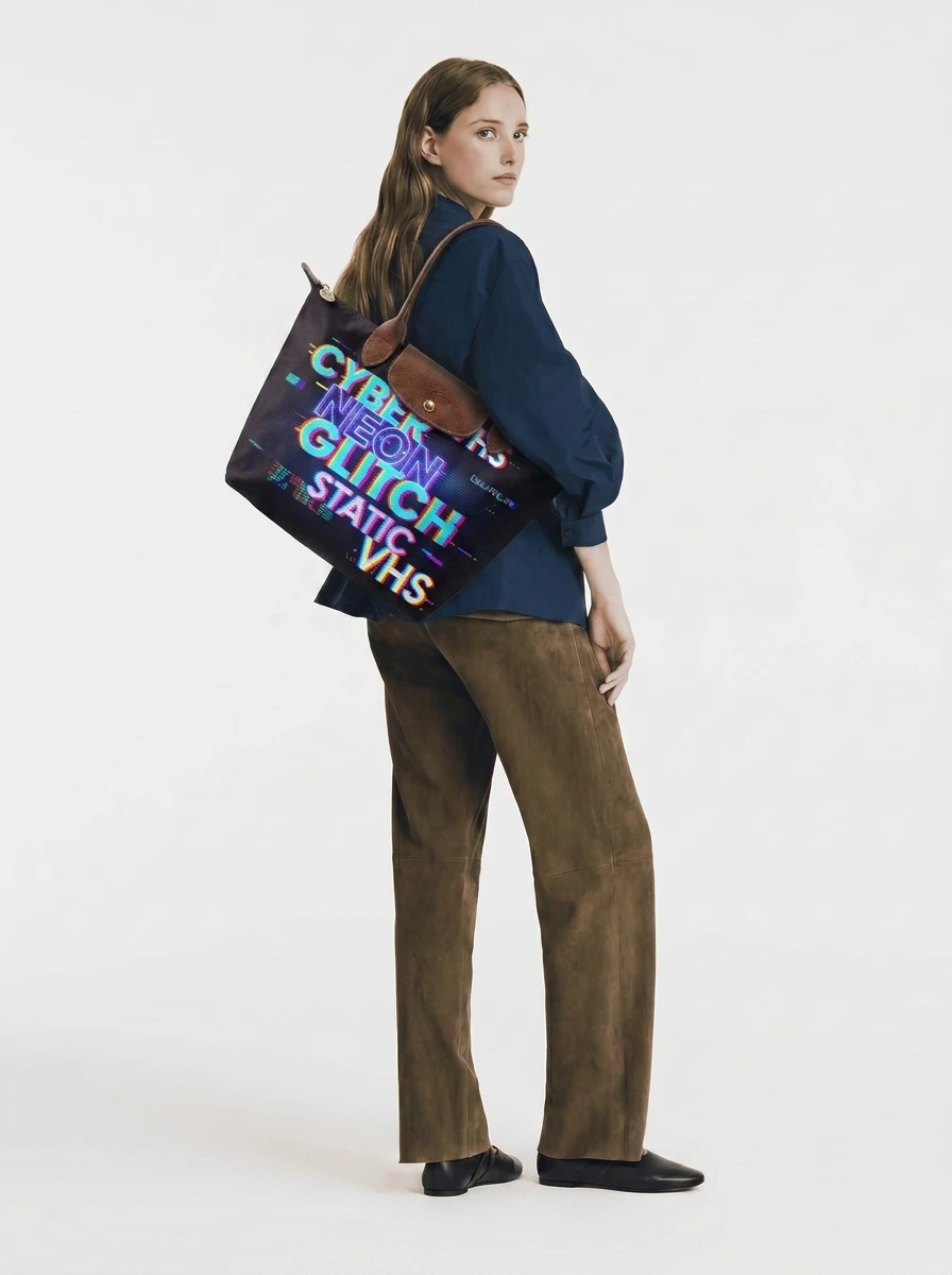 Longchamp Le Pliage Original L Tote Bag With Glitch Cyber-Pop Print 4 Longchamp Le Pliage Original L Tote Bag With Glitch Cyber-Pop Print - Image 2