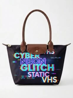 Longchamp Le Pliage Original L Tote Bag With Glitch Cyber-Pop Print