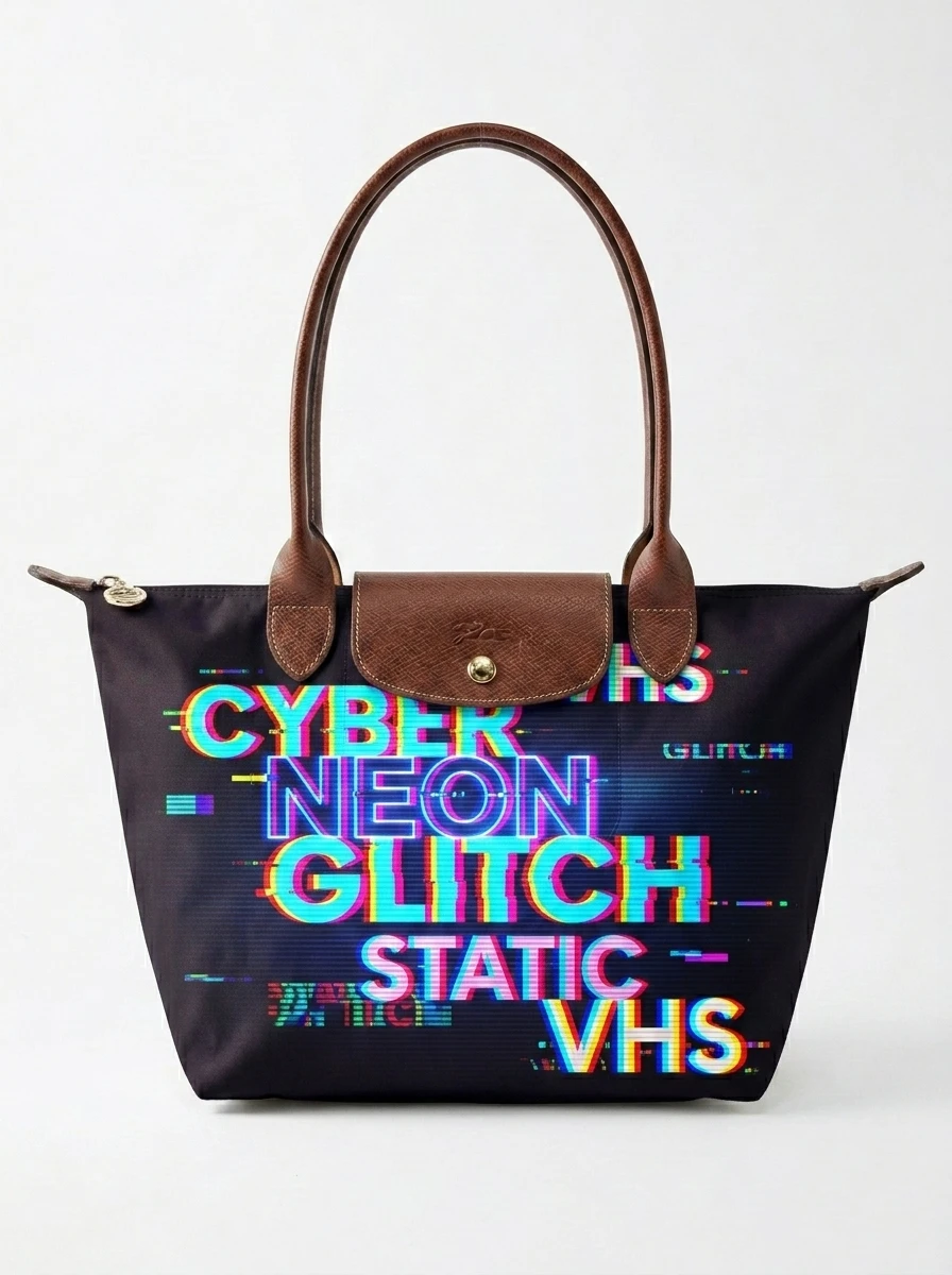 Longchamp Le Pliage Original L Tote Bag With Glitch Cyber-Pop Print 3 Longchamp Le Pliage Original L Tote Bag With Glitch Cyber-Pop Print