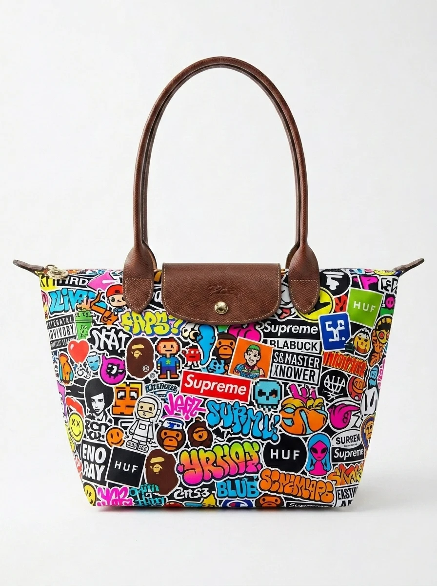 Longchamp Le Pliage Original L Tote Bag In Urban Sticker Bomb 3 Longchamp Le Pliage Original L Tote Bag In Urban Sticker Bomb
