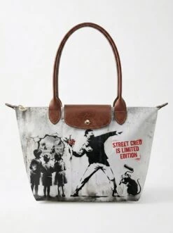Longchamp Le Pliage Original L Tote Bag Banksy Stencil Art