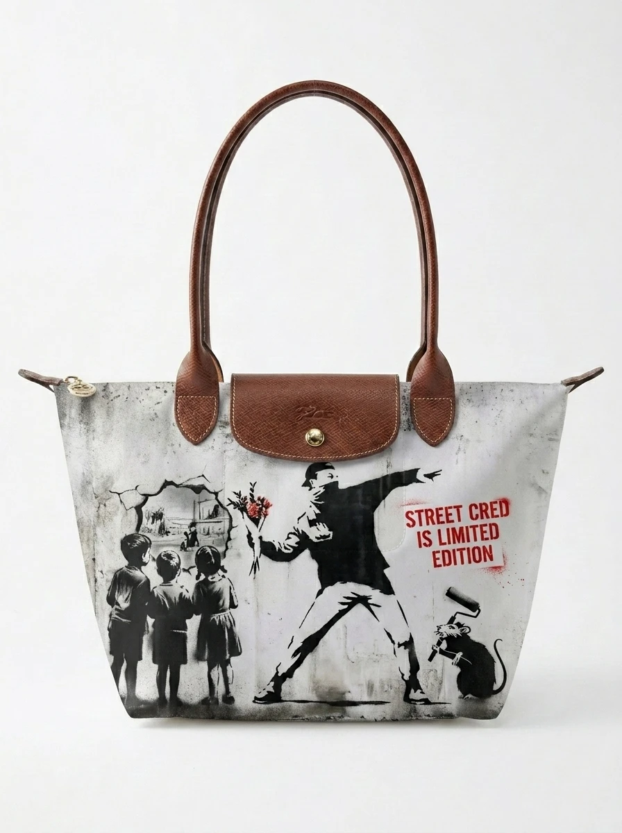 Longchamp Le Pliage Original L Tote Bag Banksy Stencil Art 3 Longchamp Le Pliage Original L Tote Bag Banksy Stencil Art