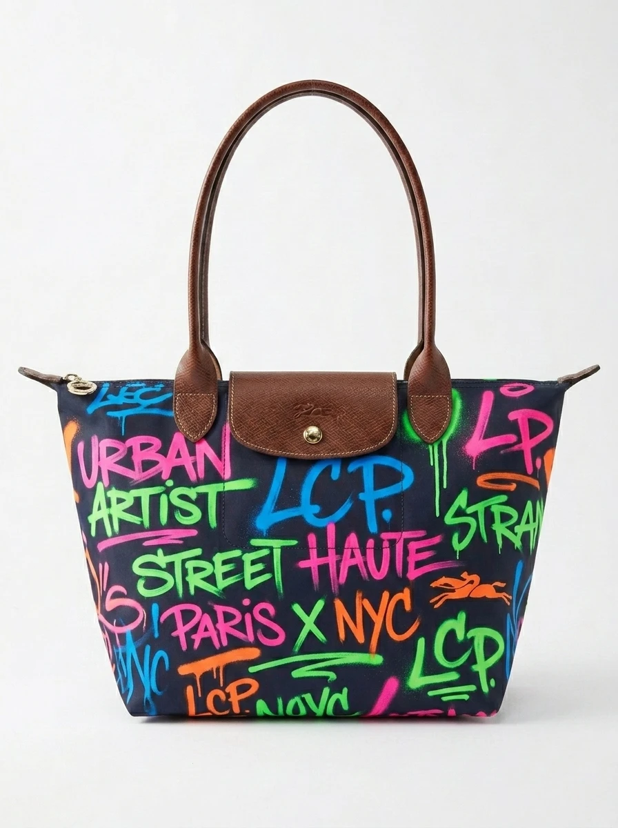 Longchamp Le Pliage Original L Tote Bag In Luxury Neon Monogram Brush 3 Longchamp Le Pliage Original L Tote Bag In Luxury Neon Monogram Brush