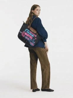 Alternative view of Longchamp Le Pliage Original L Tote Bag Glowing Neon Tube Print