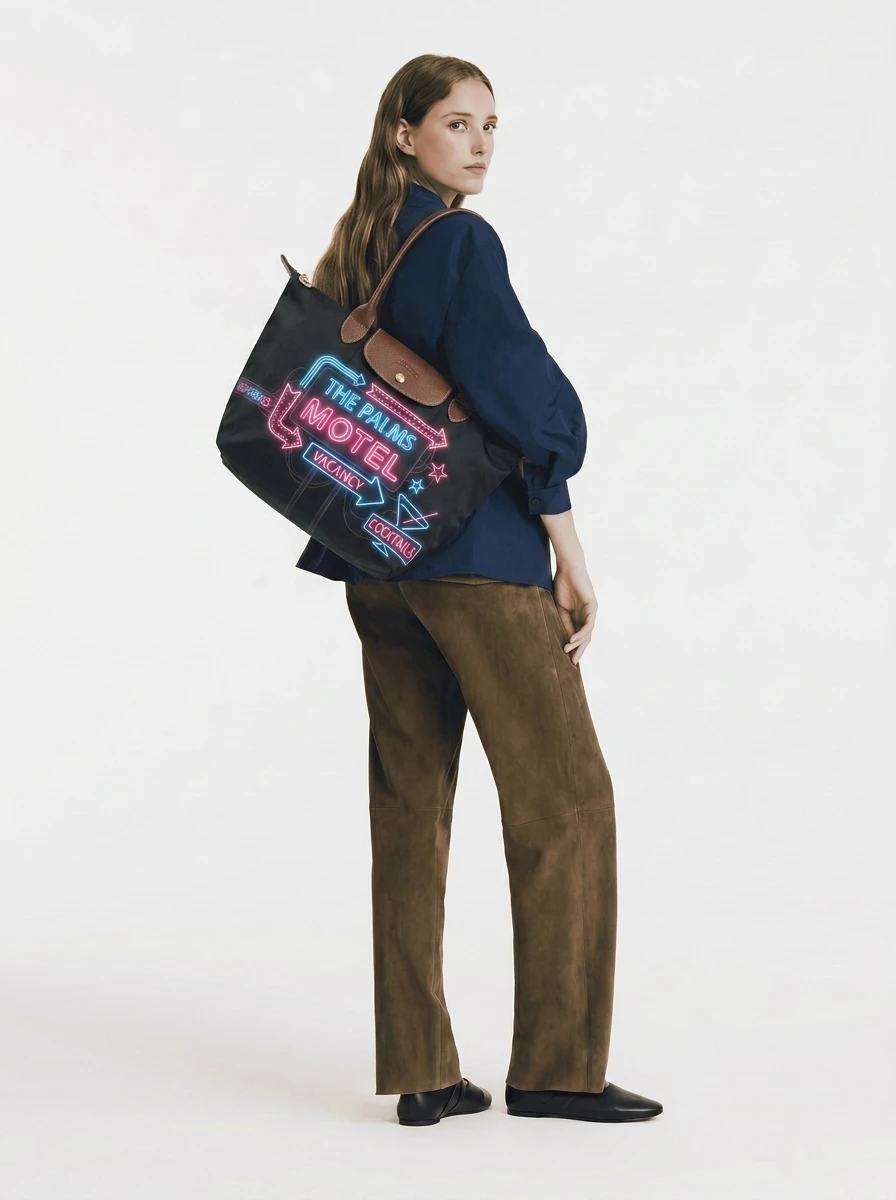 Longchamp Le Pliage Original L Tote Bag Glowing Neon Tube Print 4 Longchamp Le Pliage Original L Tote Bag Glowing Neon Tube Print - Image 2