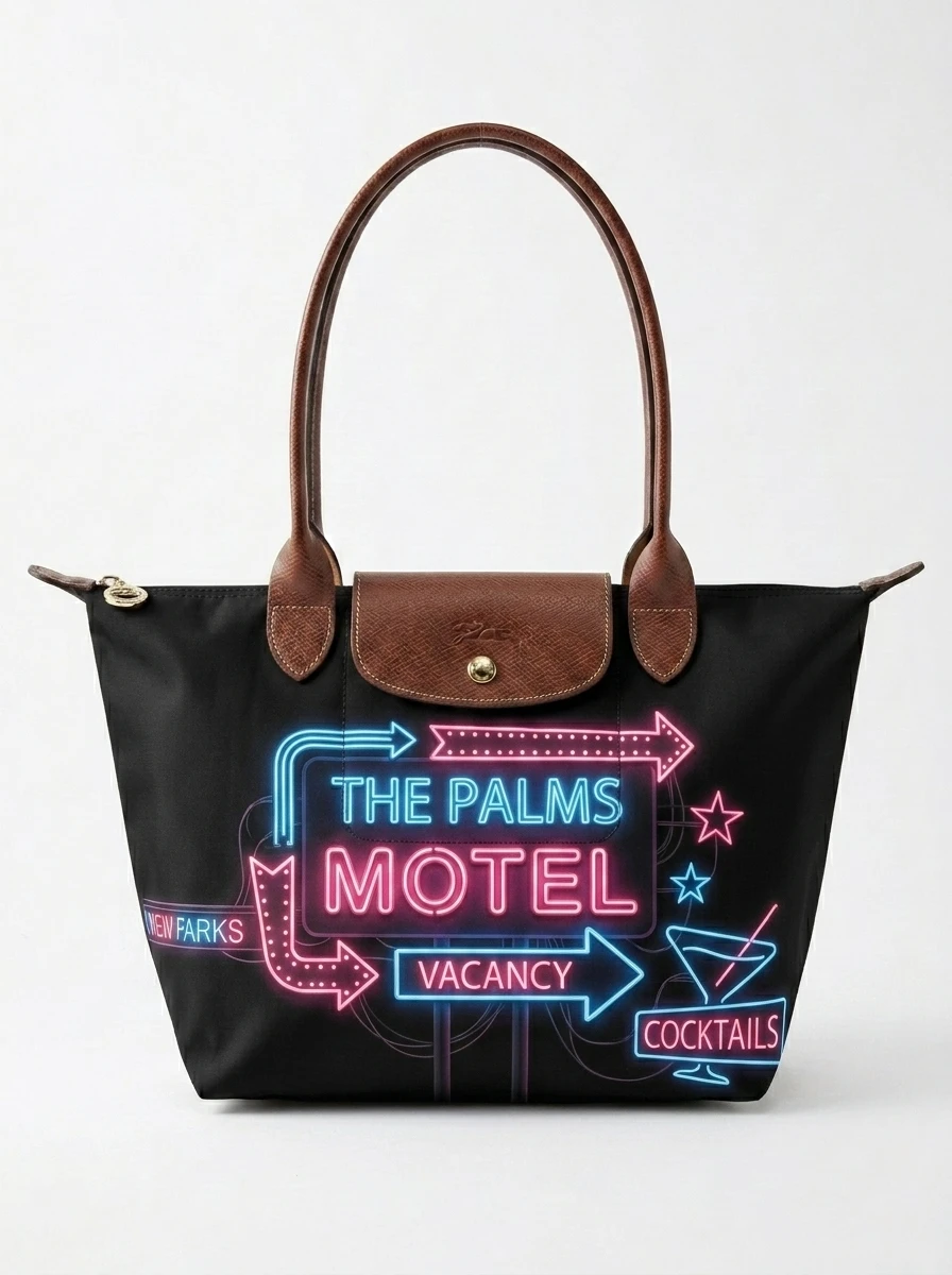 Longchamp Le Pliage Original L Tote Bag Glowing Neon Tube Print 3 Longchamp Le Pliage Original L Tote Bag Glowing Neon Tube Print