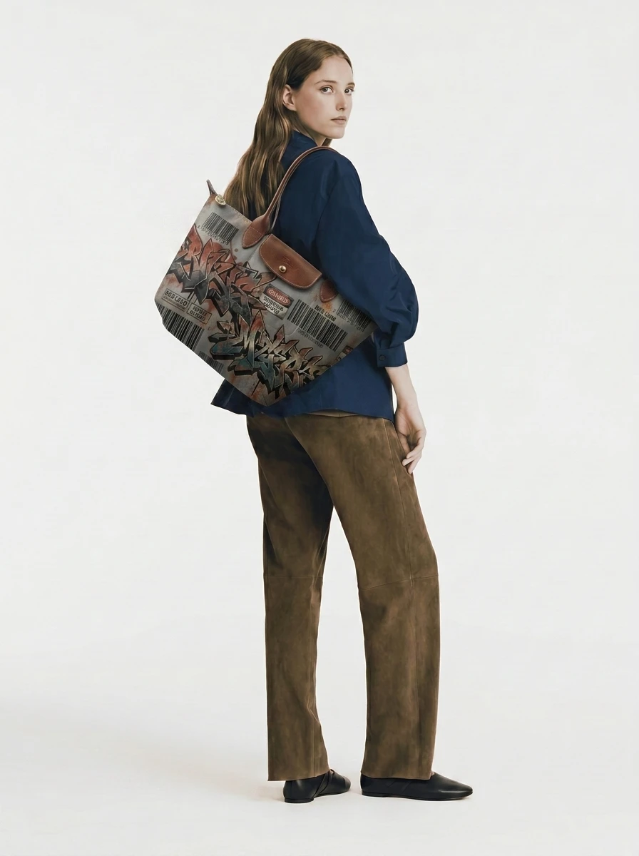Longchamp Le Pliage Original L Tote Bag In Industrial Barcode Grunge 4 Longchamp Le Pliage Original L Tote Bag In Industrial Barcode Grunge - Image 2
