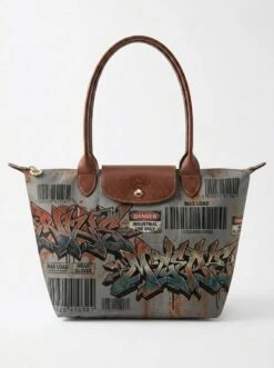 Longchamp Le Pliage Original L Tote Bag In Industrial Barcode Grunge