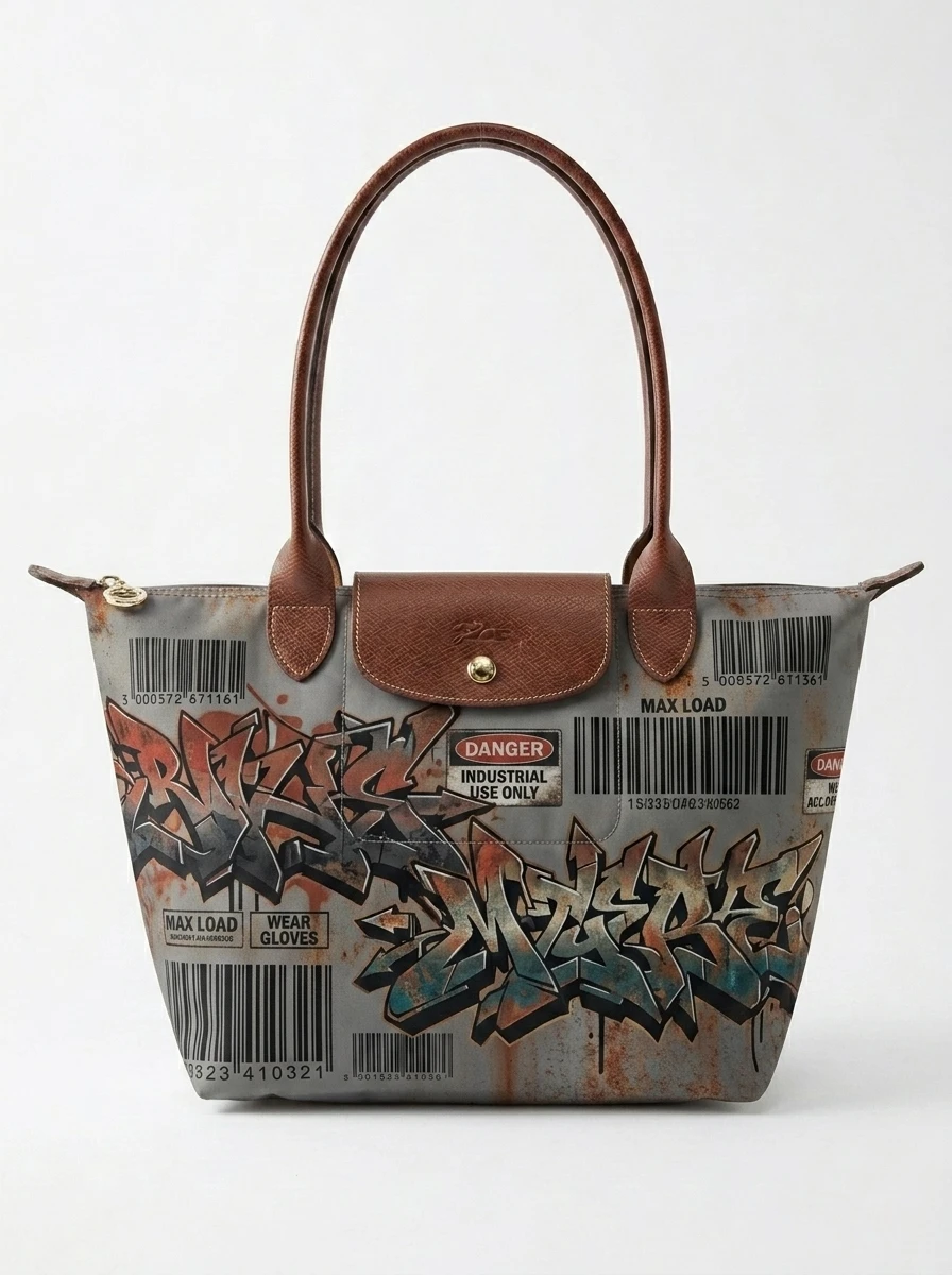 Longchamp Le Pliage Original L Tote Bag In Industrial Barcode Grunge 3 Longchamp Le Pliage Original L Tote Bag In Industrial Barcode Grunge