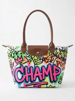 Longchamp Le Pliage Original L Tote Bag With CHAMP Pop-Art Graffiti