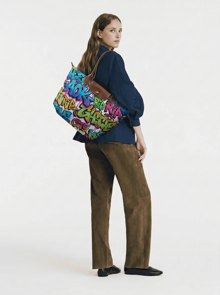 Longchamp Le Pliage Original L Tote Bag In NYC Wildstyle Graffiti 4 Longchamp Le Pliage Original L Tote Bag In NYC Wildstyle Graffiti - Image 2